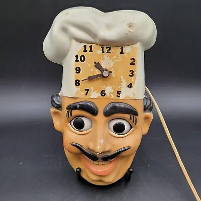 Very Rare 1950's Chef Luigi Animated Rolling Eye Kitchen Herald Clock See Video! • $149.99