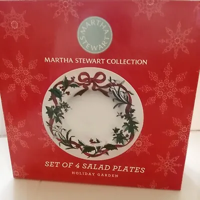 Martha Stewart Holiday Garden Salad Plate 9.25  Macys Christmas NEW Set Of 4 Box • $40