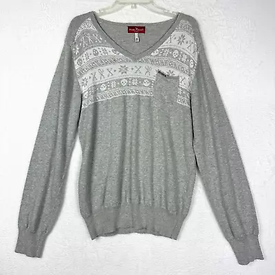 Marc Ecko Cut Sew V Neck Pullover Sweater Mens Medium Scissors Skulls Grey • $18.95