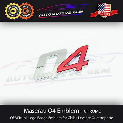 Maserati Q4 Emblem Chrome Red Logo Trunk Emblem Badge Ghibli Quattroporte OEM • $24.99