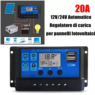 20A Solar Charge Controller 12V 24V Voltage Regulator Battery Charger LCD • £7.99