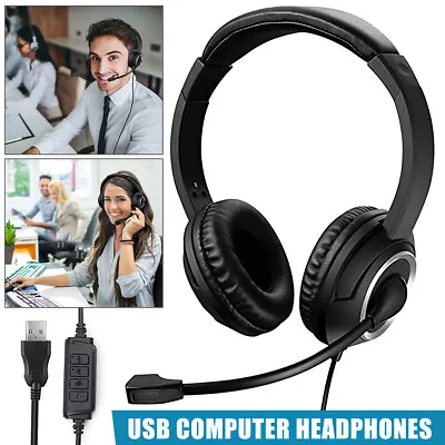 £10.59 • Buy Headphones With Microphone USB Headset Noise Cancelling For Skype Laptop PC UK