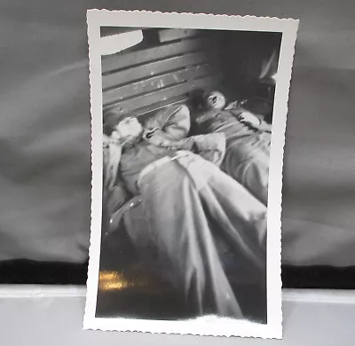 Vintage 1957 Photo Military Soldier Couple Army Camp Drum Barracks Sleeping • $18