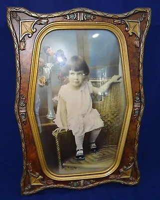 Antique Vtg Convex Bubble Glass Ornate Gesso Frame W Tinted Photo Of Little Girl • $124.99