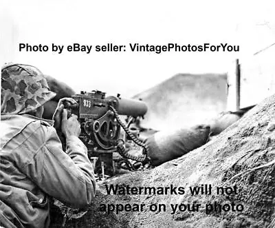 $6.99 • Buy 1945 Marine Firing Browning M1917 Machine Gun Battle Iwo Jima WWII WW2 Photo
