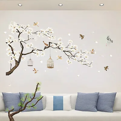 DIY Art Cherry Blossom Wall  Stickers White Flower Tree Branch Decal Mura • $24.69