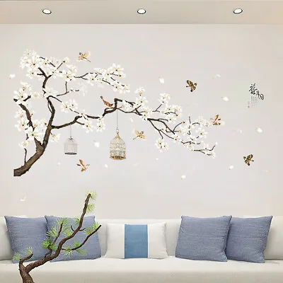 DIY Art Cherry Blossom Wall  Stickers White Flower Tree Branch Decal Mural Home • $21.22