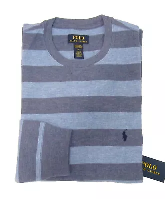 Polo Ralph Lauren Men's Blue Multi Stripe Waffle Knit Thermal Crew-Neck T-Shirt • $31.50