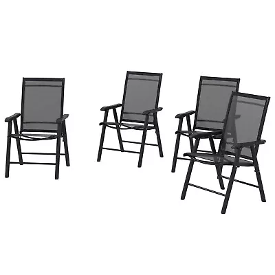 Patio Folding Chair Set Of 4 Portable Outdoor All Weather Camping Seats Black • $116.22