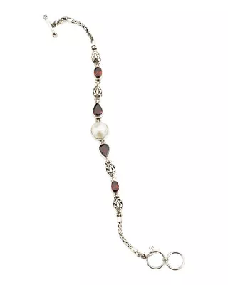 SAMUEL B Garnet & Mabe Pearl Link Bracelet Toggle Clasp Sterling Silver NEW • $129.99