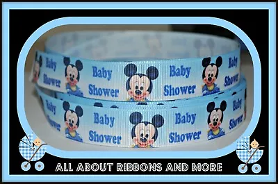 7/8 Inch Mickey Mouse Baby Shower On White Grosgrain Ribbon- 1 Yard • $0.99