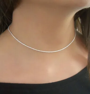 $10.99 • Buy Chocker Necklace Solid 925 Sterling Silver 14 Inch Ladies Chain Jewelry Gift 