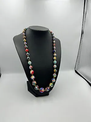 Murano Venetian Millefiore Colorful Glass Beaded Necklace 24” Vintage Jewelry • $75