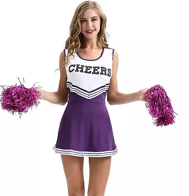 Cheerleader Fancy Dress Outfit Uniform High School Cheer Costume With Pom Poms M • £9.99