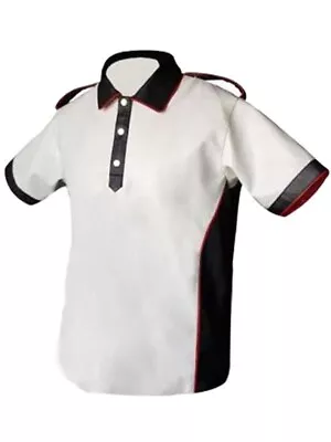 Mens White Black With Red Piping Genuine Leather Polo Shirt Hot Bluf • $104.99