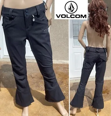 VOLCOM Specie Stretch Ski Pant Low Rise Waterproof Flared Cuff Vent Zip Women XS • $46.80