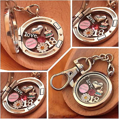 BIRTHDAY Gift  Floating Memory Locket Keyring -30th 40th 50th  • £5.49