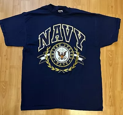 Vintage US NAVY T-Shirt With Logo Navy Blue Size XL Short Sleeve FOTL • $35