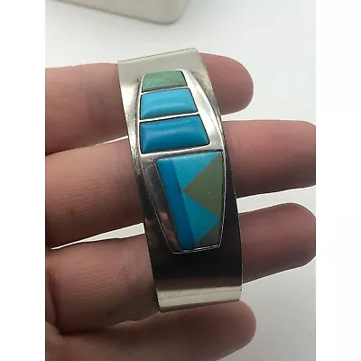 Vintage Sterling Silver Native American Turquoise Cuff Bracelet • $283