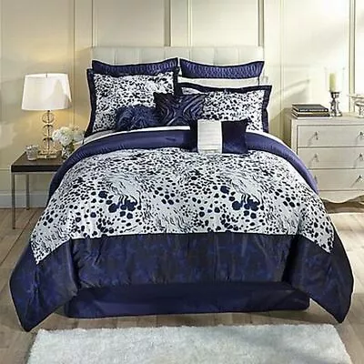 Kardashian Collection Indigo Blue Full Bed Comforter Set Animal Print 4 Piece • $119.88