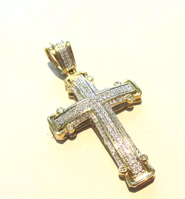 Stunning Unisex  Diamond Cross Pendant In 10K Yellow Gold With NO RESERVE • $800