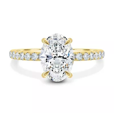 3.50 CT IGI Oval Lab Grown Certified Diamond Solitaire Pave Ring 18K Solid Gold • $8958