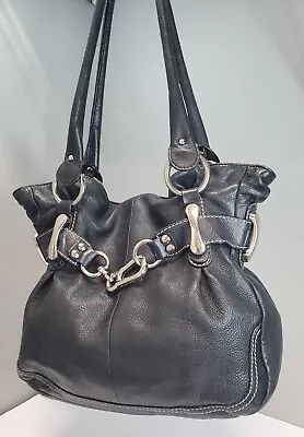 B.Makowsky Lg Black Pebble Leather Hobo/Shoulder/Handbag Purse Silver Tone Metal • $45