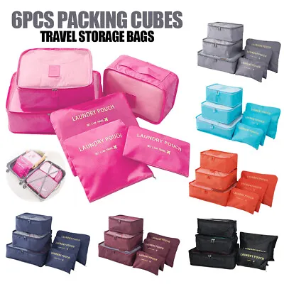 6PCS Packing Cubes Travel Pouches Luggage Organiser Clothes Suitcase Storage Bag • $9.80