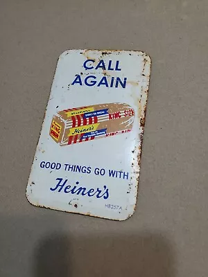 C.1940s Original Vintage Heiners Bread Sign Metal Door Push King Size Grocery  • $119