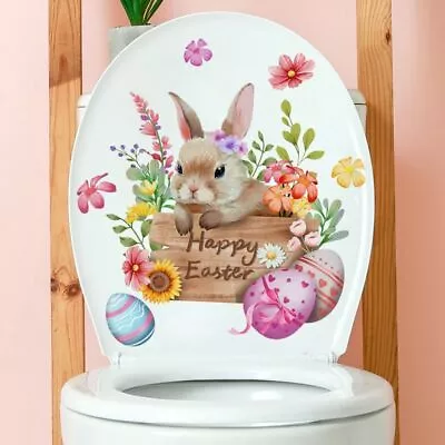 PVC Easter Wall Sticker Bunny Eggs Wall Mural Cartoon Rabbit Toilet Decals • $6.78