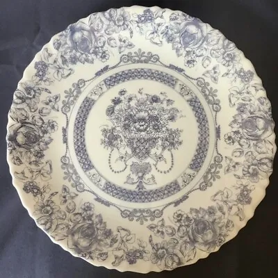 $14 • Buy Vintage Arcopal HONORINE Dinner Plate Blue And White 10 1/2“ Milk Glass France