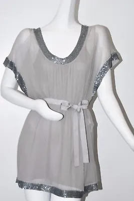 NEW Diane Von Furstenberg DVF New Sol Two Bugle Bead Grey Dress 6 • $185