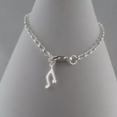 Silver Music Note Charm Bracelet Sterling 925 Unique Gift Belcher Link • £24.50