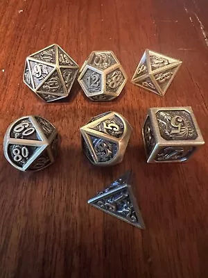 7 Piece Polyhedral Dice Set Bronze Color Metal High Quality Heavy • $19.45