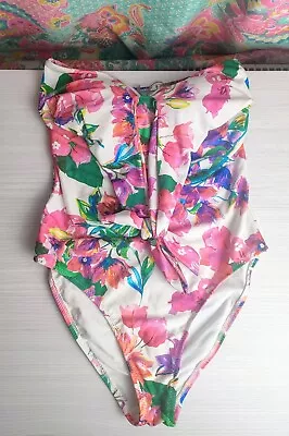 Womens Matthew Williamson White Pink Floral Swimsuit UK Size 8 NEW • £14.99