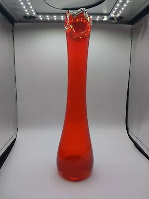 Vintage LE SMITH/Viking Swung Art Glass Vase 15.25  Persimmon Orange Smoothie  • $150