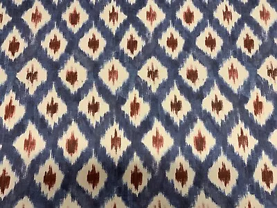 Mika Ikat Blue Red Cotton  Chess Design 140cm Wide Curtain/Upholstery Fabric  • £2.99