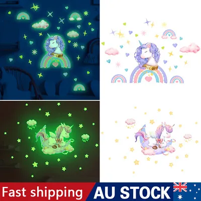 Rainbow Unicorn Glow In The Dark Stars Wall Heart Stickers Kids Room DIY Decor C • $6.98