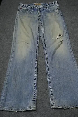 Big Star Jeans Men 31R Blue Light Wash USA Made Stretch Bootcut Distressed 32x30 • $18.74