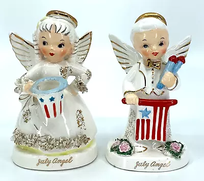 VTG 1950s NAPCO Birthday 4th Of July Patriotic Boy & Girl Angel Figurines Excell • $69.95