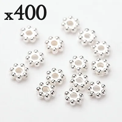 400pcs Bright Silver Tone 4mm Daisy / Snowflake Spacer Beads Acrylic - Crafts • £1.95
