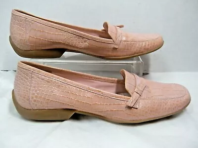 Michelle D Womens Loafers Size 10 M Pale Pink Leather Slip On Reptile Print #U • $16.88