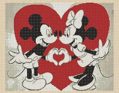 £4.50 • Buy Cross Stitch Chart  Mickey Mouse & Minnie Love Heart Flowerpower37-uk