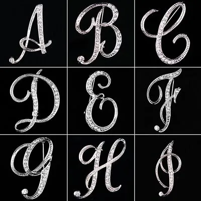 £2.27 • Buy Initial Lapel Pin 26 English Letters Rhinestone Clip Crystal Letter Brooch