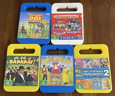 Childrens Bulk The Wiggles ABC Postman Pat Fireman Sam Lot X5 DVD Kylie Minogue • $34.16