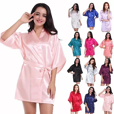 $23.32 • Buy Bride Bridesmaid Robe Kimono Wedding Silk Satin Dressing Gown Sleepwear Bathrobe