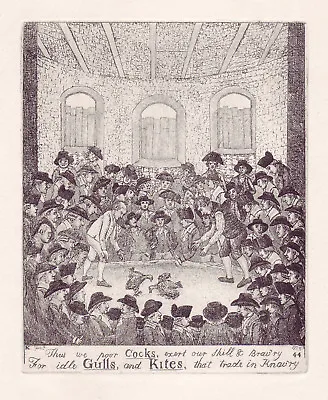 JOHN KAY Original Antique Etching. Cock-Fighting Match Between The... 1785 • £24.99