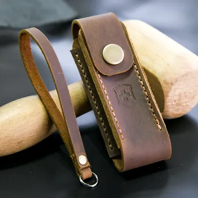 Folding Knife Case Crazy Leather Cover Pouch Pocket Belt Loop Swiss Army Sheath • $35.90