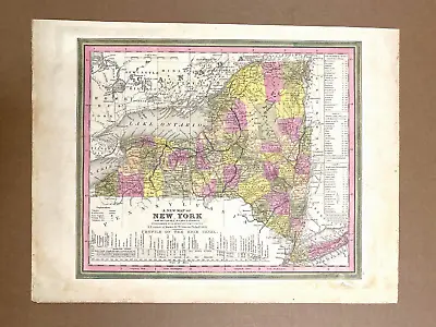 1846 Mitchell's Atlas Original New York State  Map 14 X17  Original Hand Color • $65