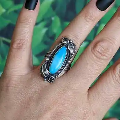 Vintage Navajo Turquoise Ring Sterling Silver Roie Jaque Signed Native American • $125